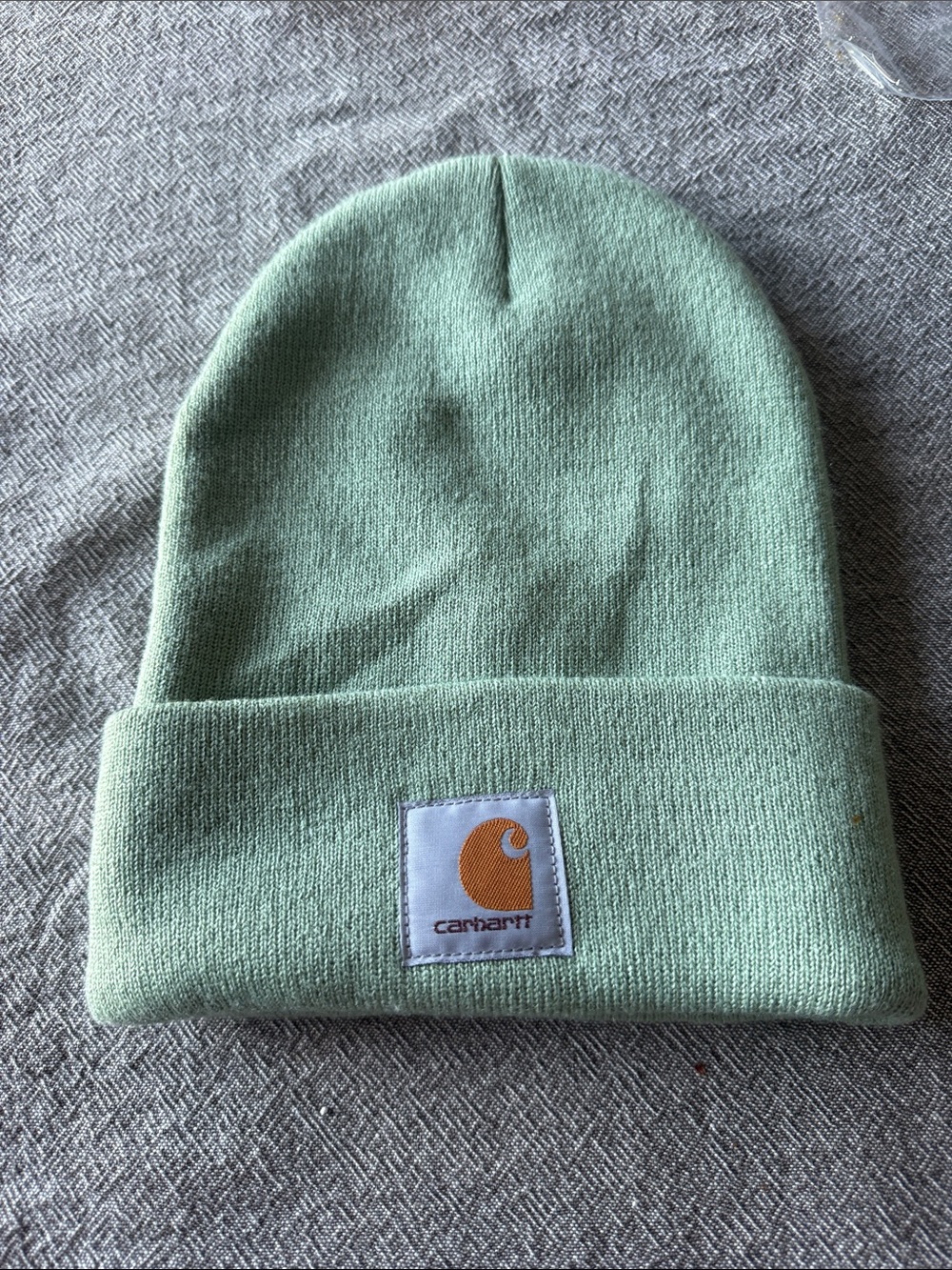 Carhartt Mint Beanie with Orange Logo Patch